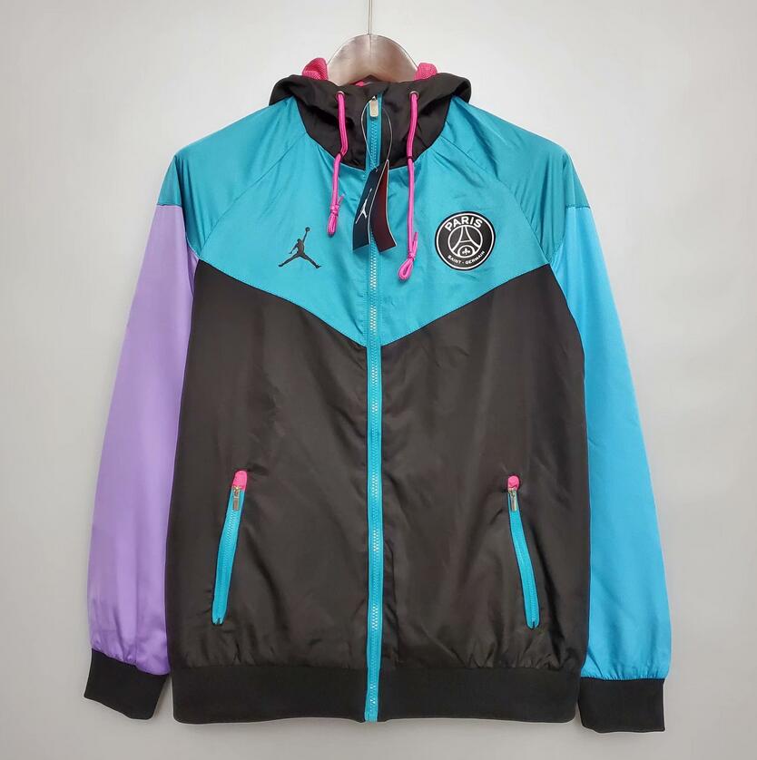 2021/22 PSG x Jordan Black Blue Windbreaker Hoodie Jacket